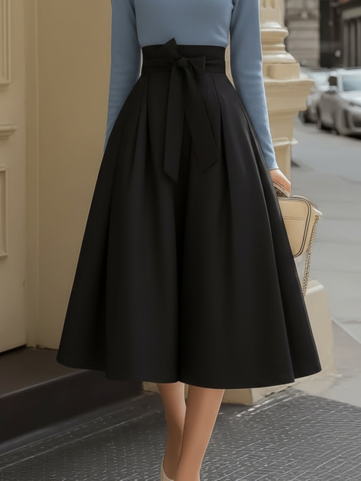 Famous Wear Blue Black Two Piece - Turtleneck Top A-Line Skirt