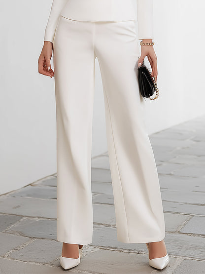 Famous Wear White Cold-Shoulder Blouse and Wide-Leg Trousers Set