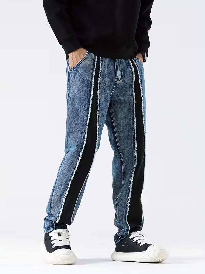 FM- V3 Men’s Denim Pants with Frayed Stripes