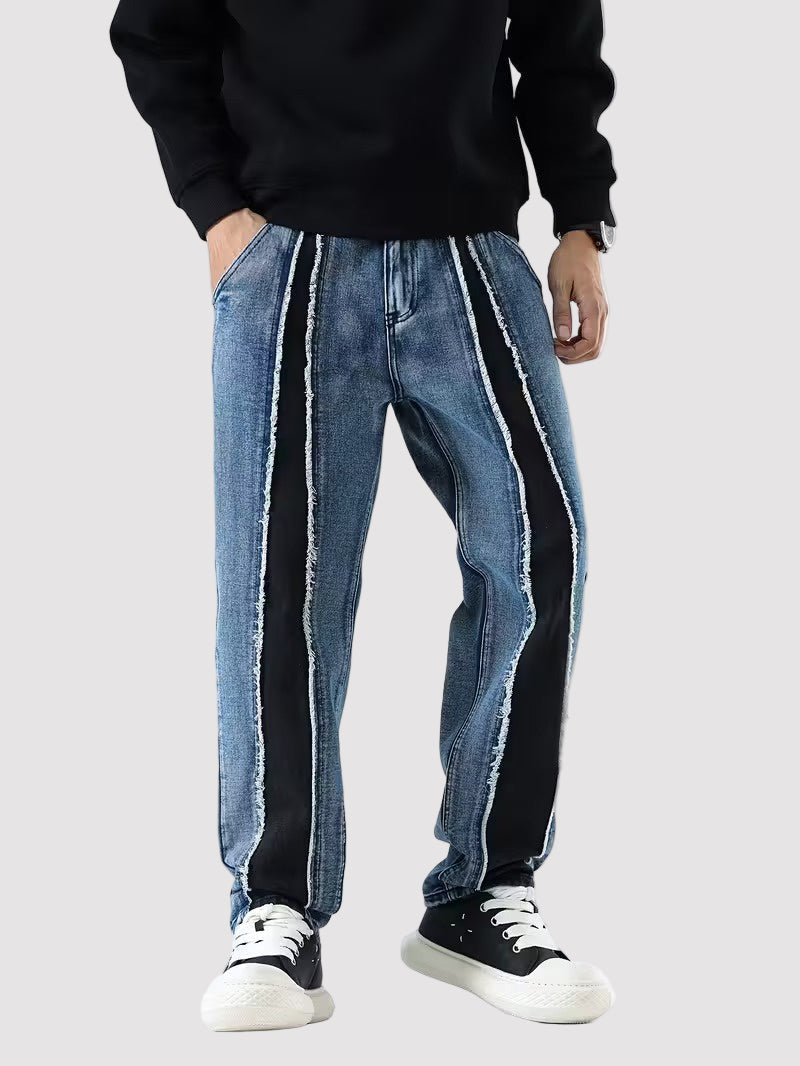 FM- V3 Men’s Denim Pants with Frayed Stripes