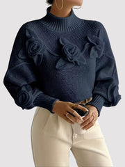 FM- V3 Women’s High Neck Sweater with Flowers