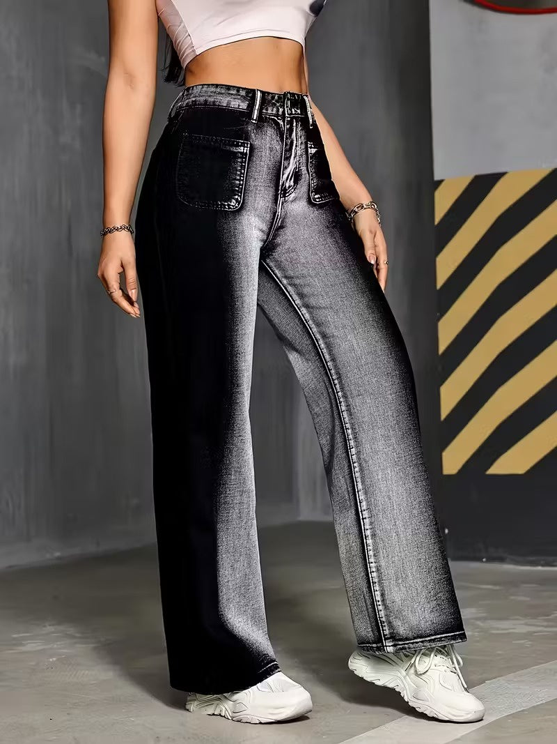 FM- V3 Women’s High-Waisted Wide-Leg Denim Pants