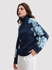FM- V3 Women’s Mock Neck Floral Sweater